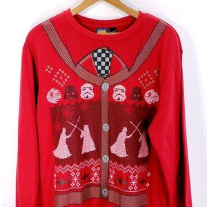Star Wars Sweatshirt Men's XL Ugly Christmas Darth Vader Obi-Wan Red Long Sleeve